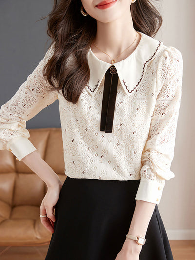 Alyssa Retro Doll Collar Lace Blouse