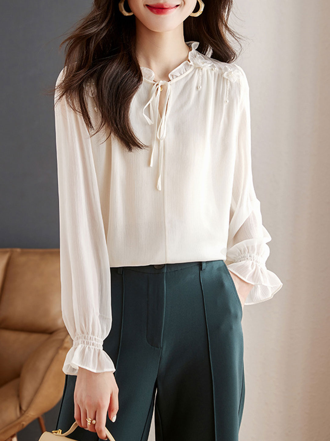 Ella Classic Solid Color Chiffon Shirt