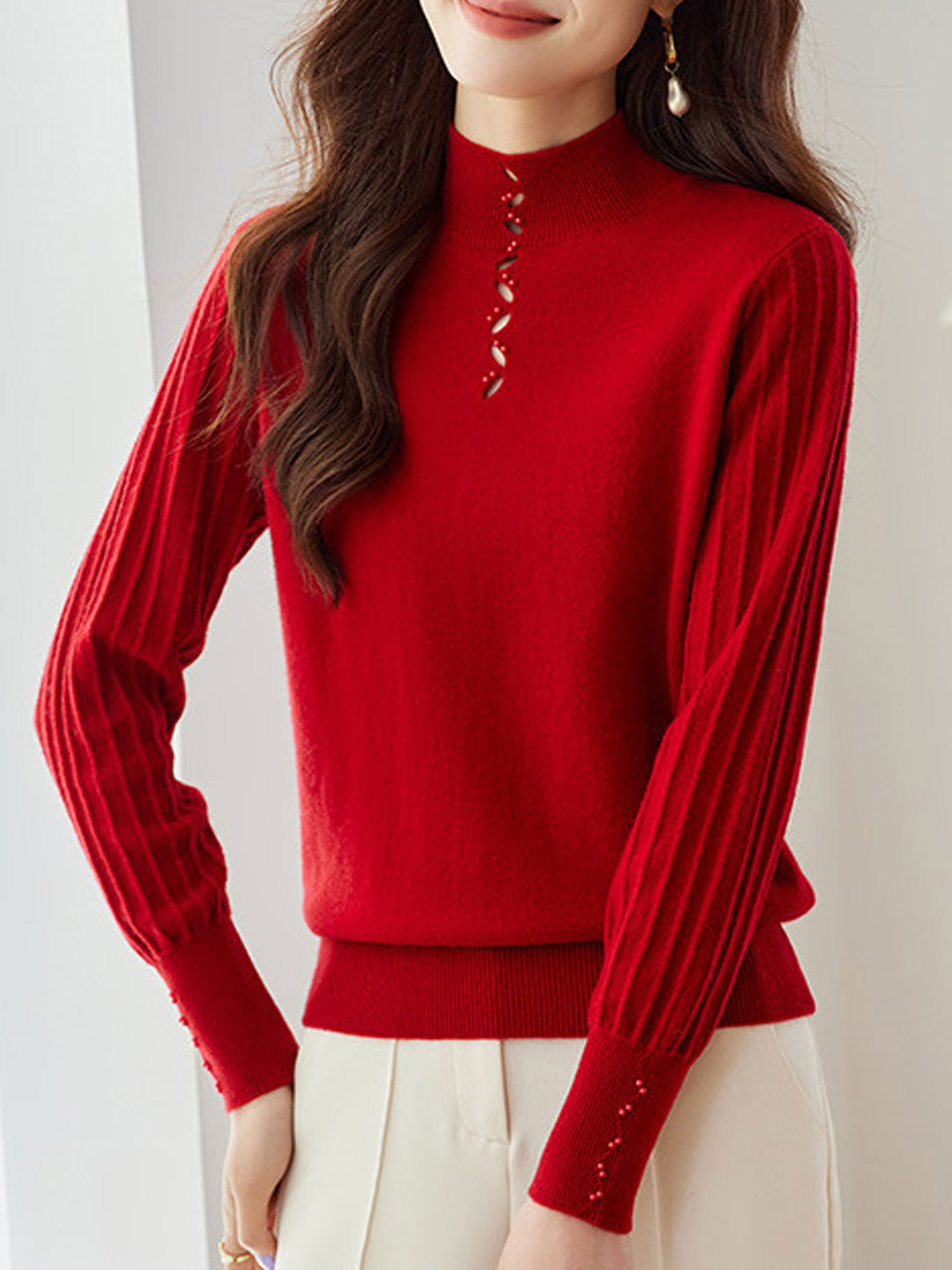 Emma Elegant Beaded Turtleneck Knitted Top