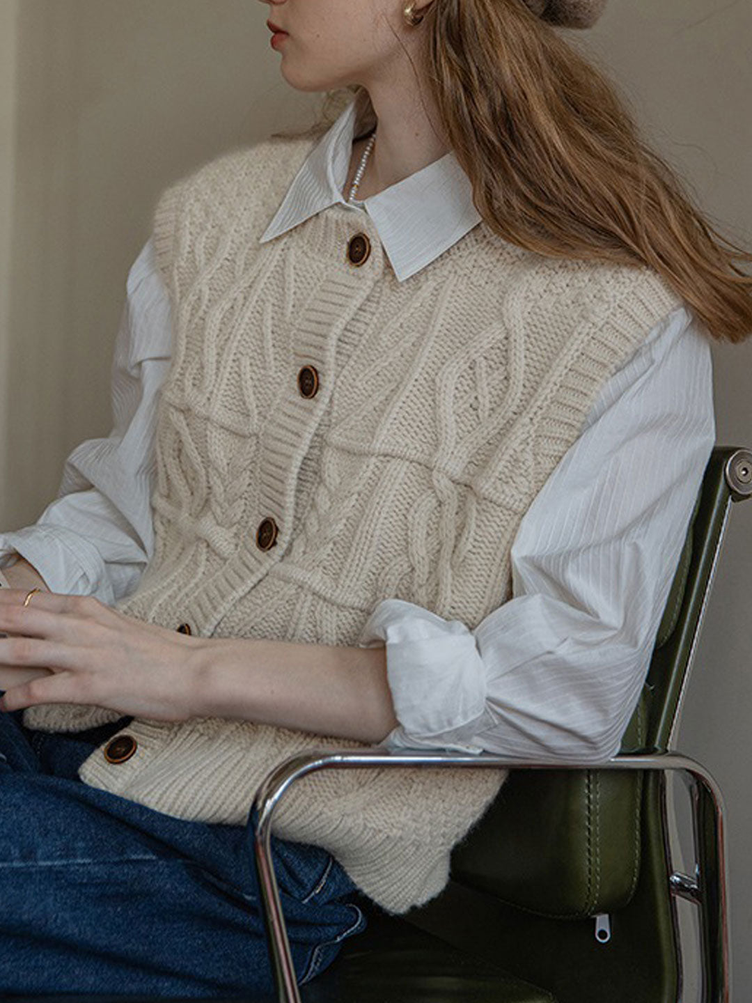 Lauren Retro Cable Loose Knitted Vest