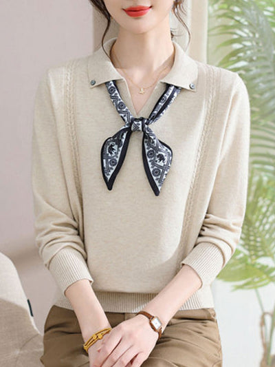 Grace Loose Lapel Scarf Pullover Knitted Top