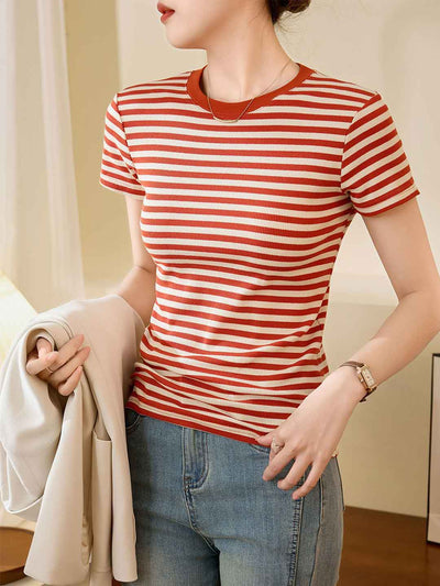 Madelyn Retro Contrast Slim Striped Top