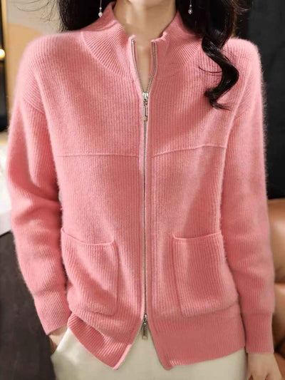 Hannah Loose Turtleneck Zippered Knitted Cardigan