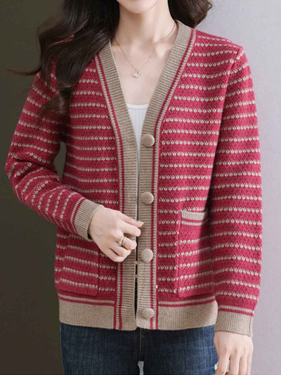 Aaliyah Casual Crew Neck Striped Knitted Cardigan