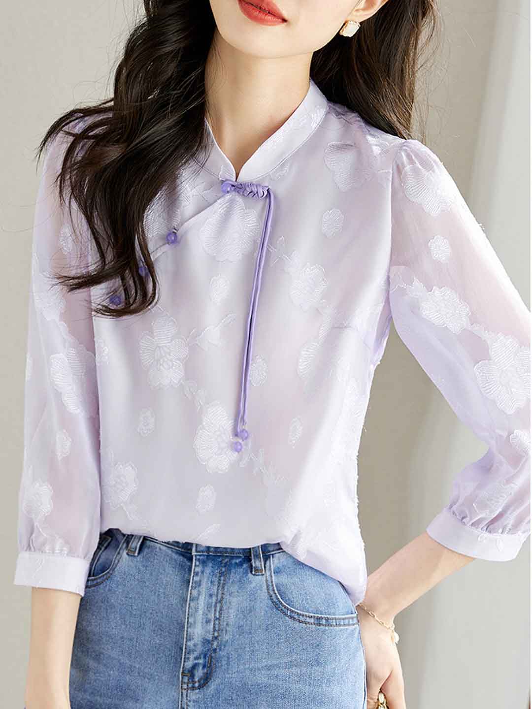 Jasmine Classic Buttoned Floral Textured Shirt