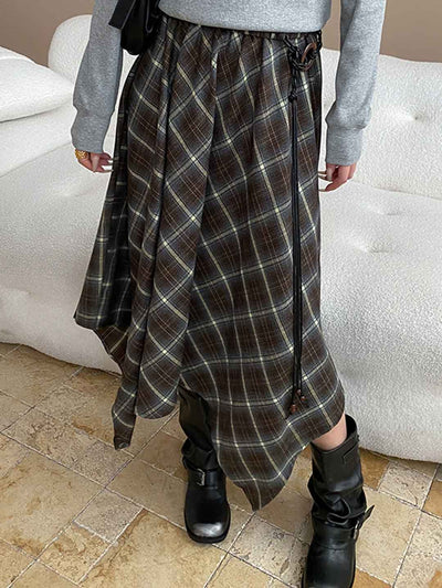 Emily Irregular Color-Blocked Plaid Skirt