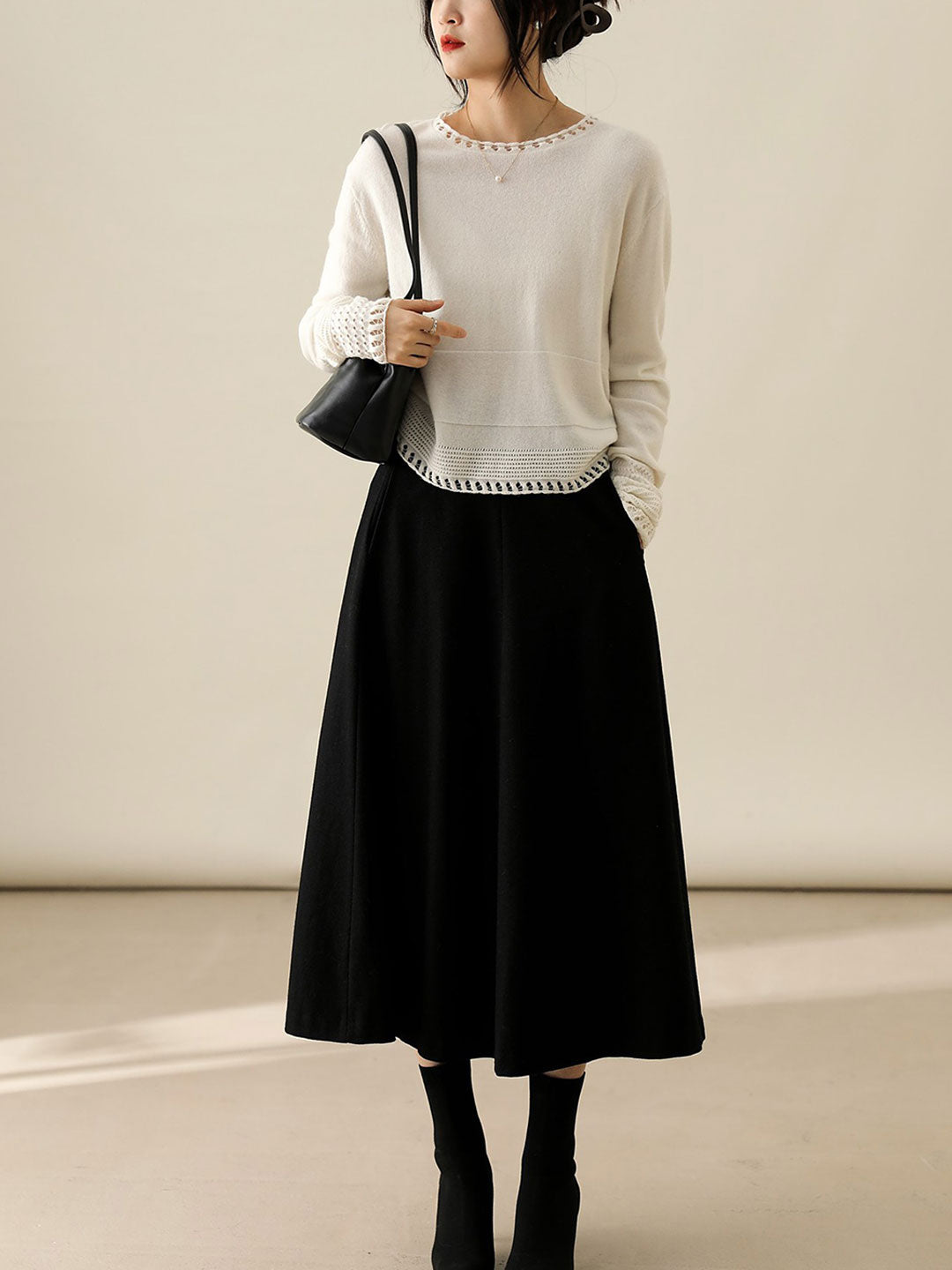 Grace Loose Crew Neck Hollowed Knitted Top