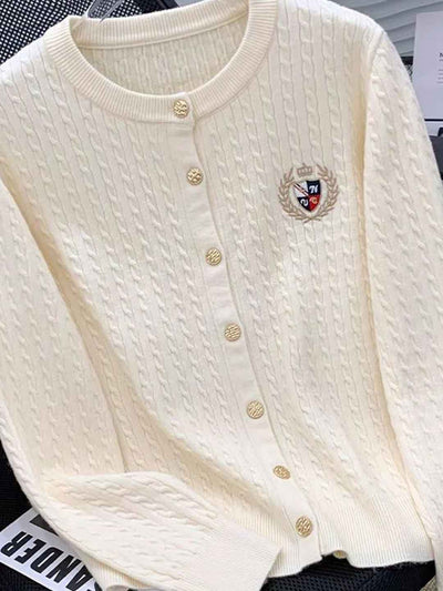 Zoey Loose Crew Neck Embroidered Knitted Cardigan