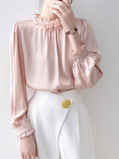 Jocelyn Classic Stand Collar Auricular Chiffon Top