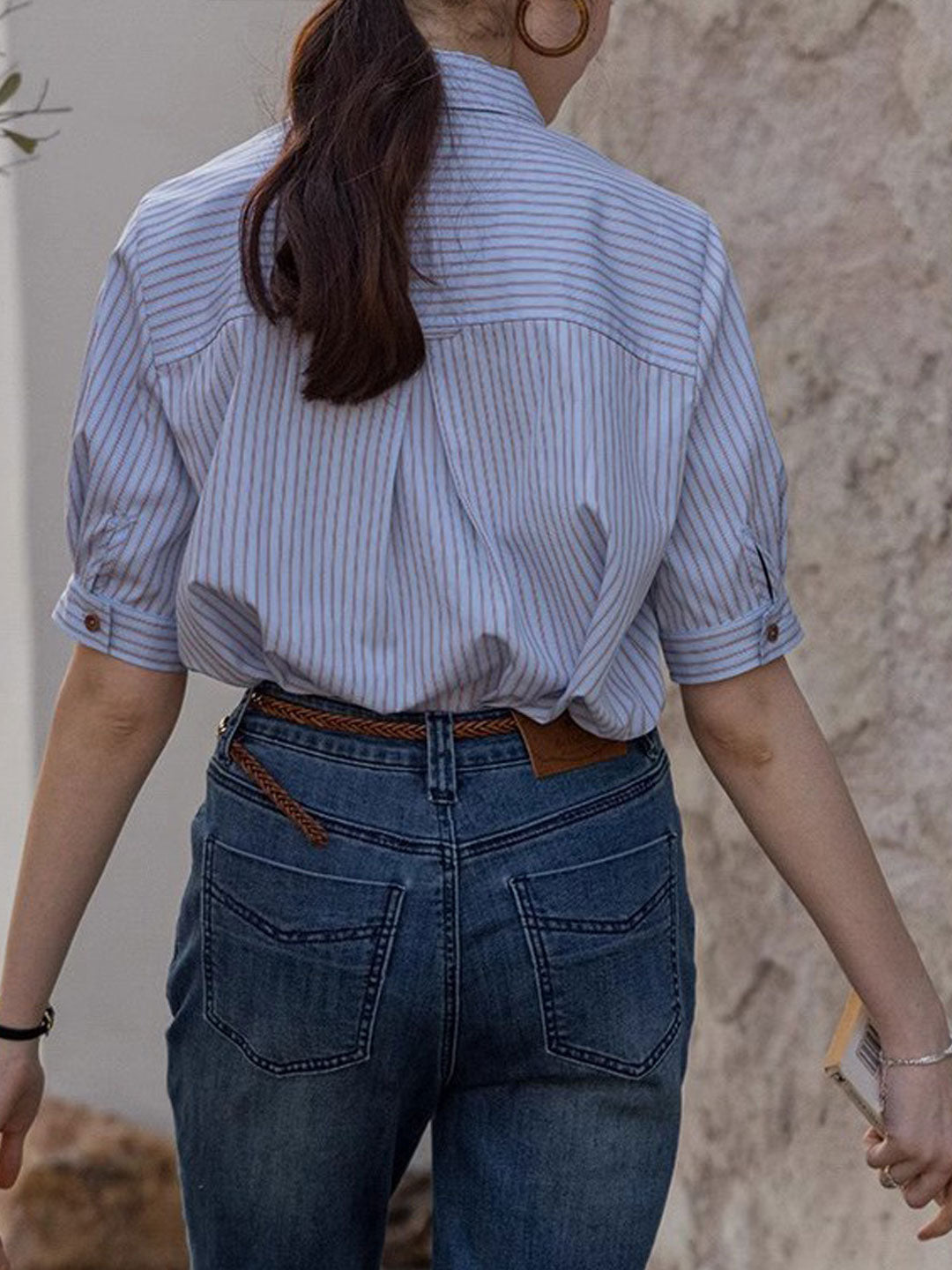 Caroline Classic Slant Collar Striped Shirt