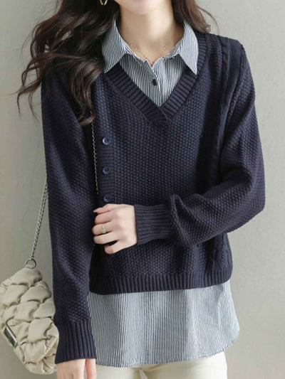 Jocelyn Loose Mock Two-Piece Striped Knitted Top