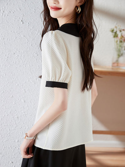 Claire Retro Doll Collar Contrasted Chiffon Shirt