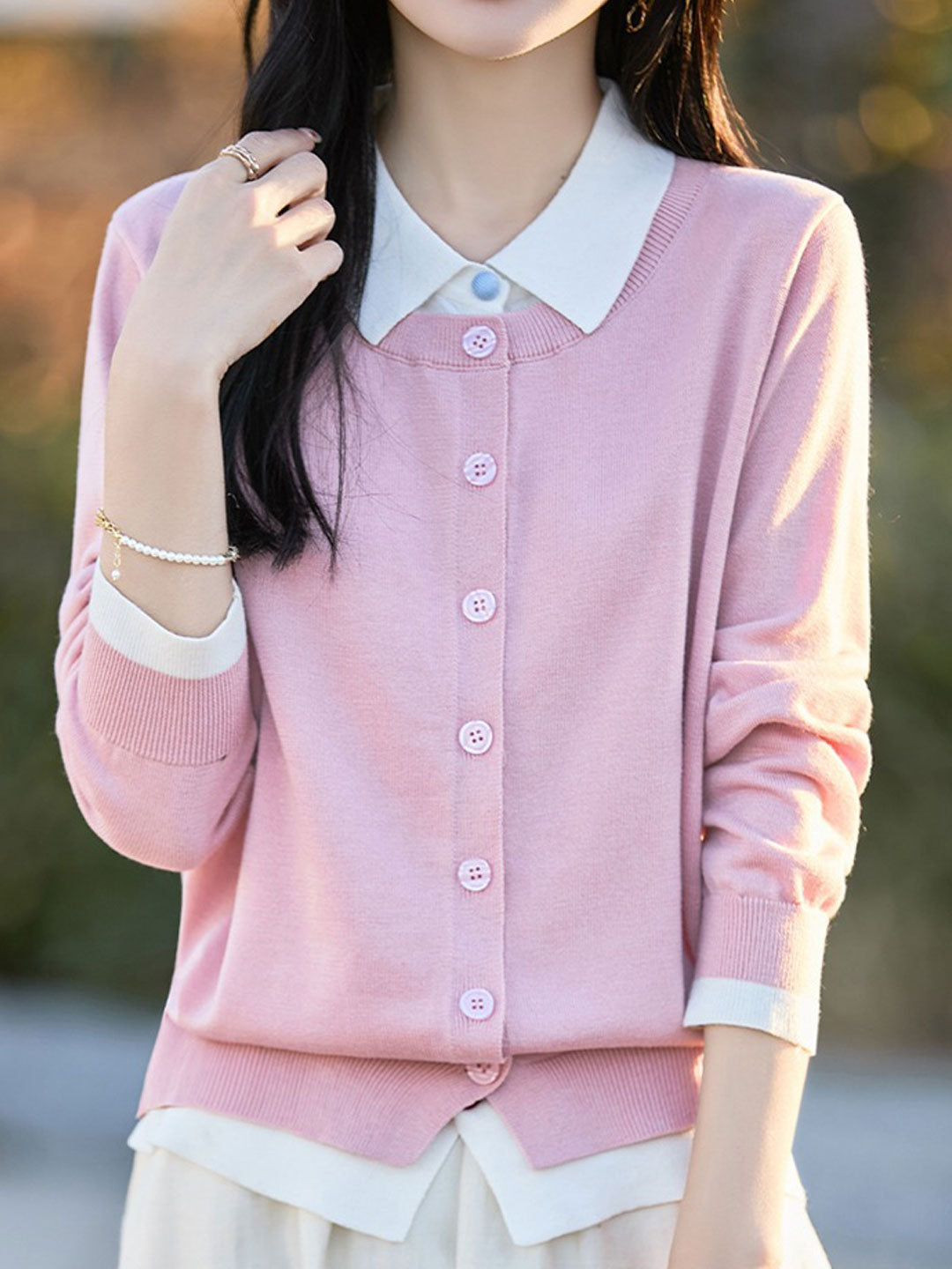 Kylie Classic Polo Mock Two-Piece Knitted Cardigan