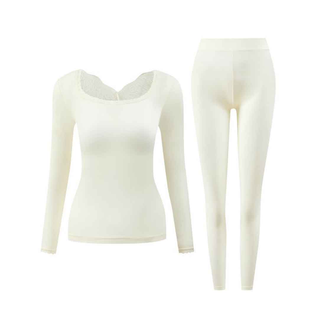 2pcs Women'S Lace Crew Neck Ultra-Thin Seamless Underwear Set