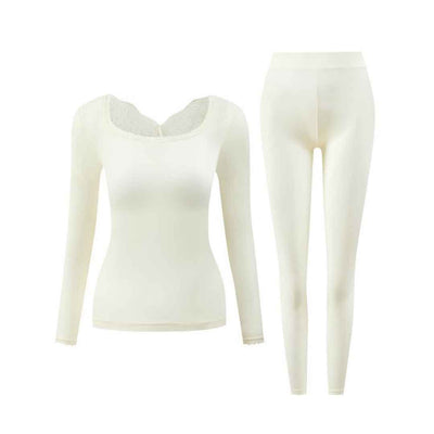 2pcs Women'S Lace Crew Neck Ultra-Thin Seamless Underwear Set