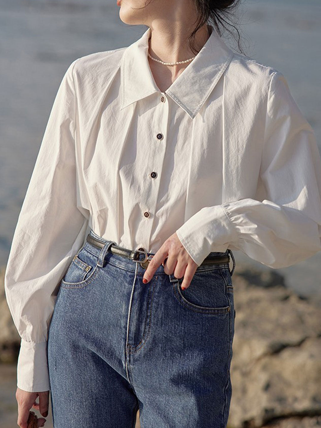 Aubrey Loose Lapel Solid Color Shirt