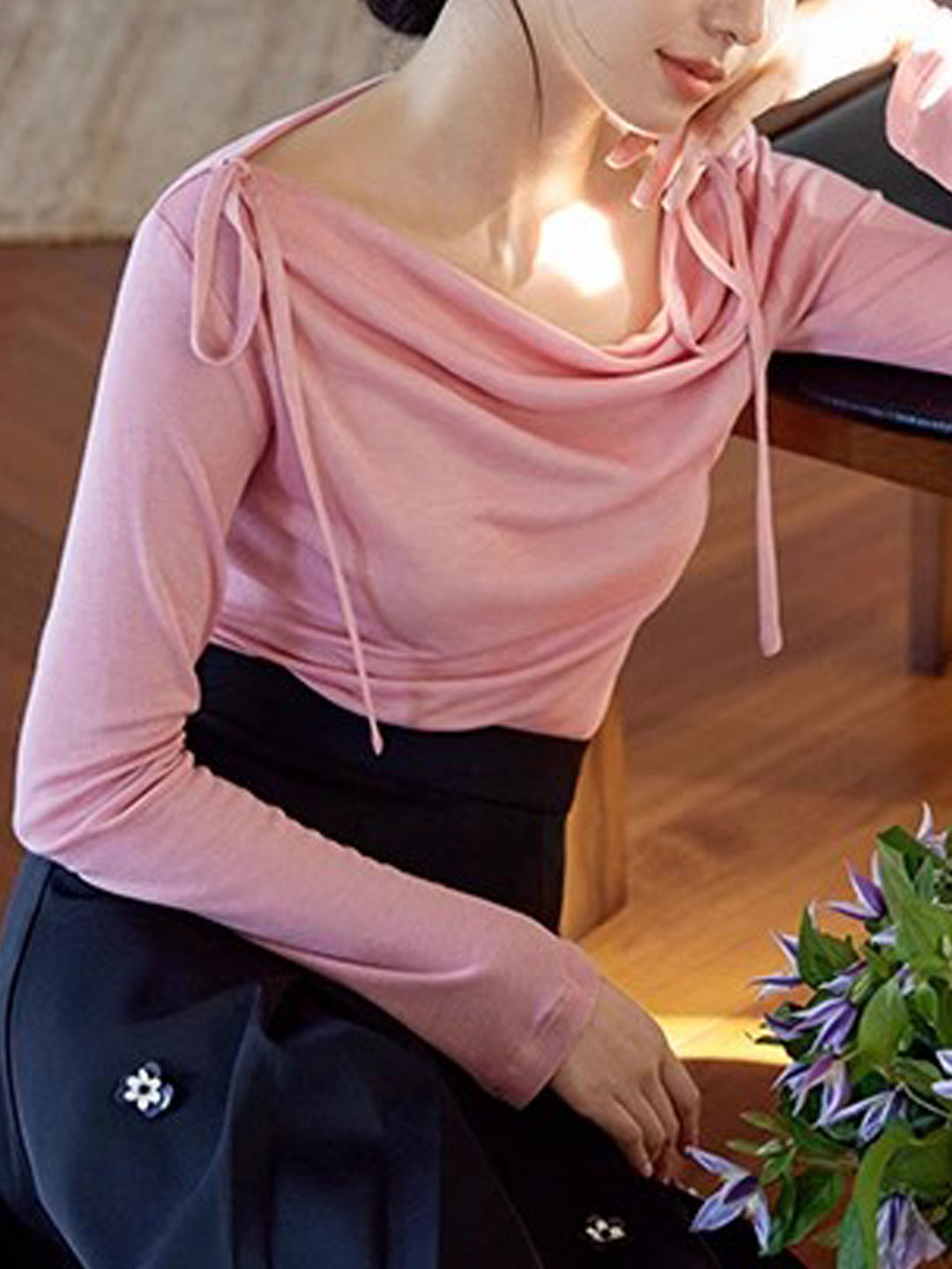 Sydney Slim Swing Collar Off-Shoulder Tie Top