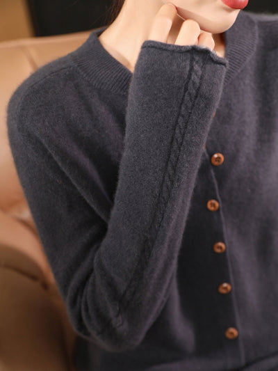 Natalie Classic Crew Neck Solid Color Knitted Cardigan-Red