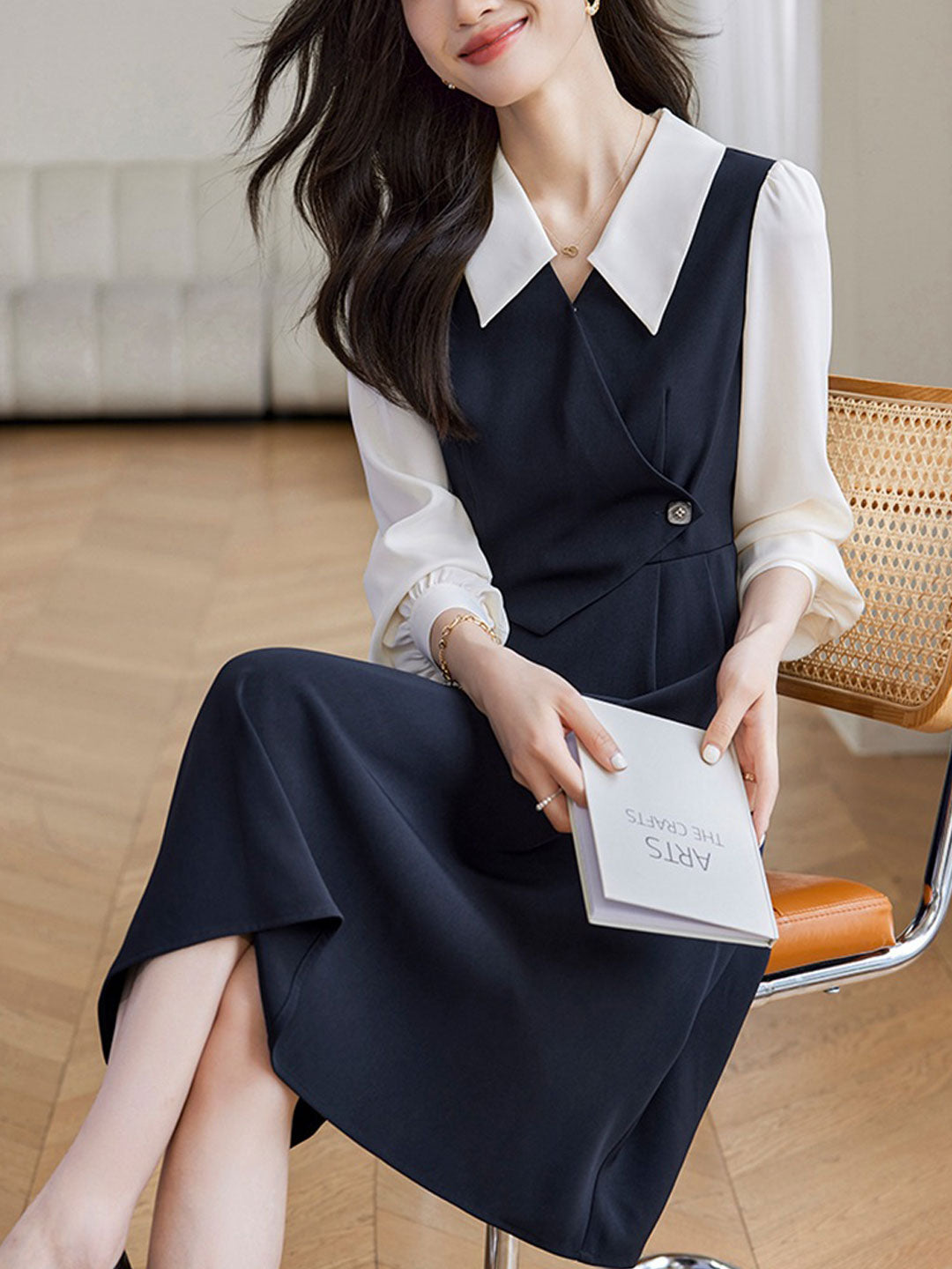 Sarah Elegant Contrast Color Shirt Dress