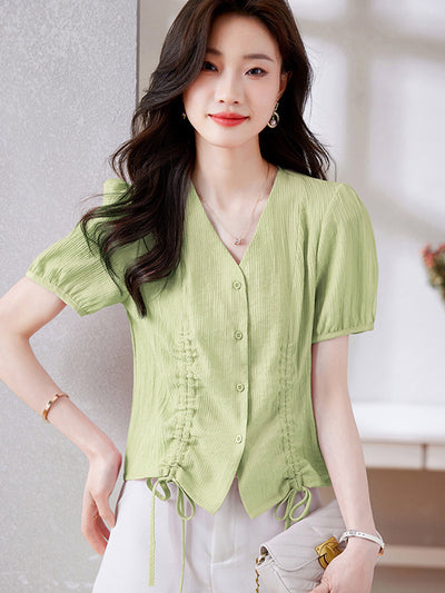 Gianna Casual V-Neck Chiffon Tie Top