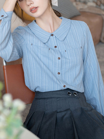 Julia Retro Doll Collar Striped Shirt