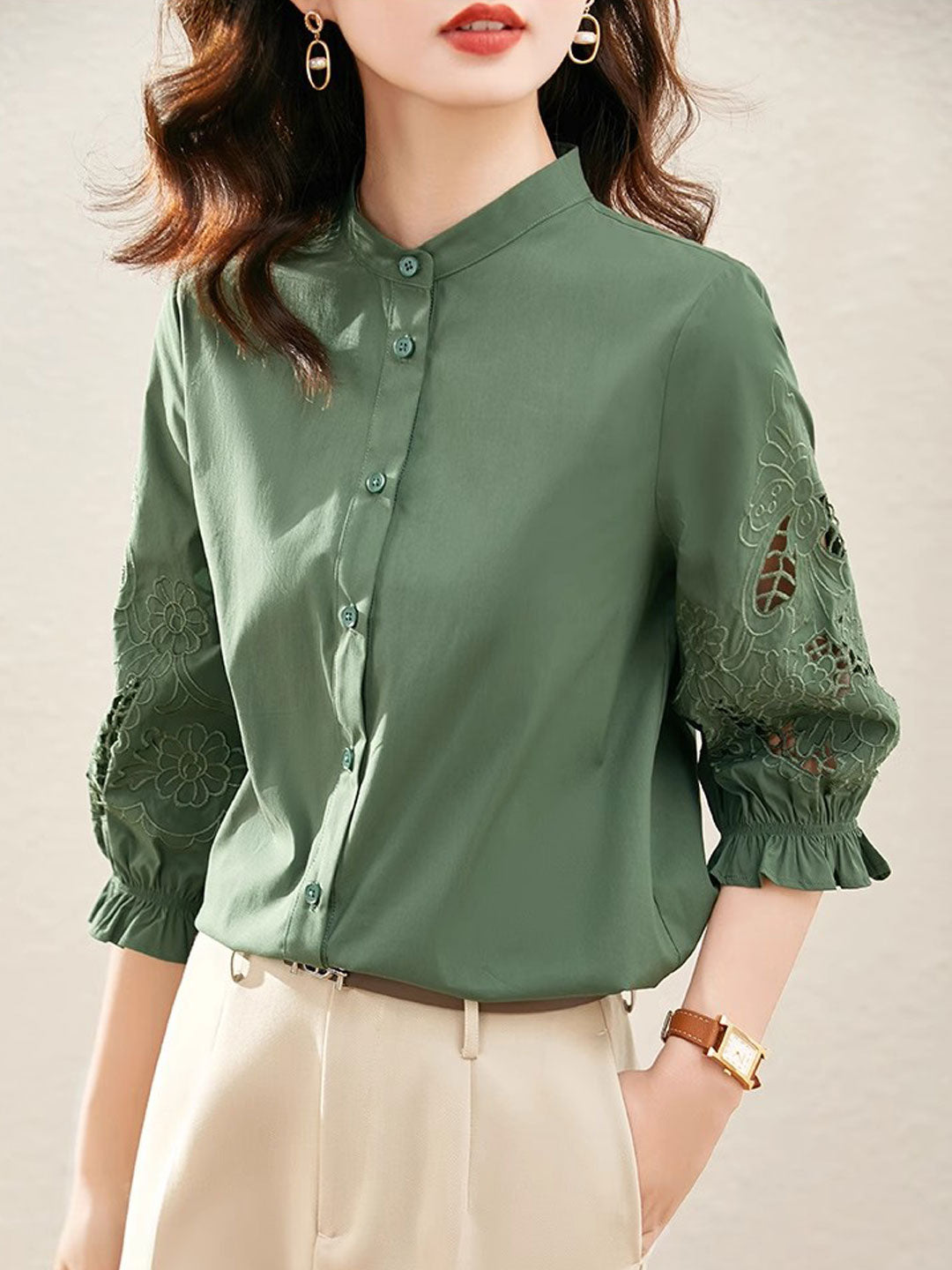 Kayla Casual Embroidered Shirt-White