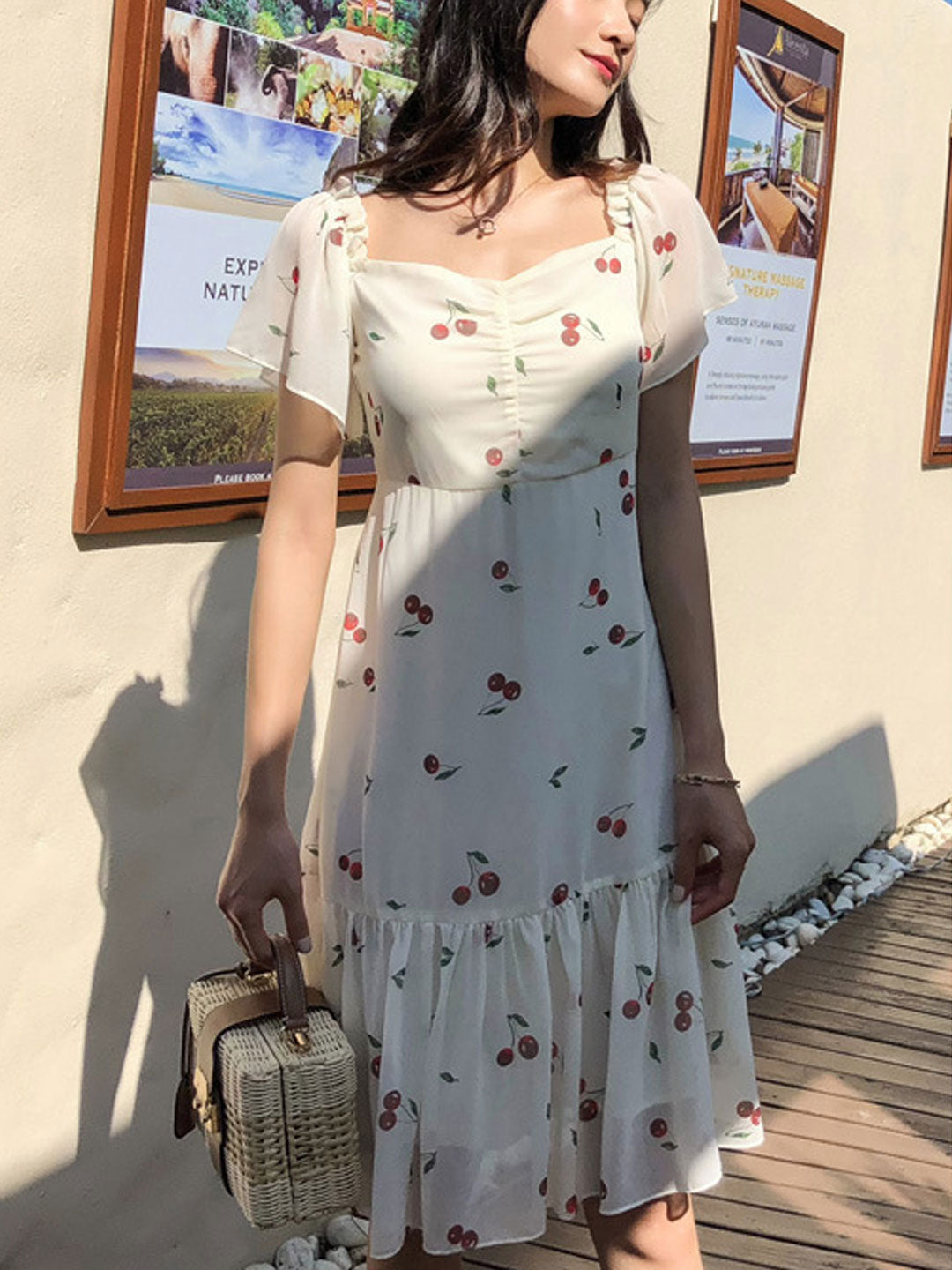 Kylie Elegant V-Neck Floral Chiffon Dress
