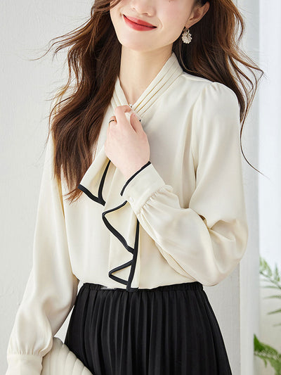 Samantha Classic V-neck Lantern Sleeve Chiffon Shirt