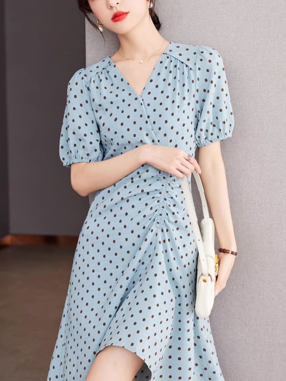 Chloe V-Neck Polka Dot Printed Irregular Dress