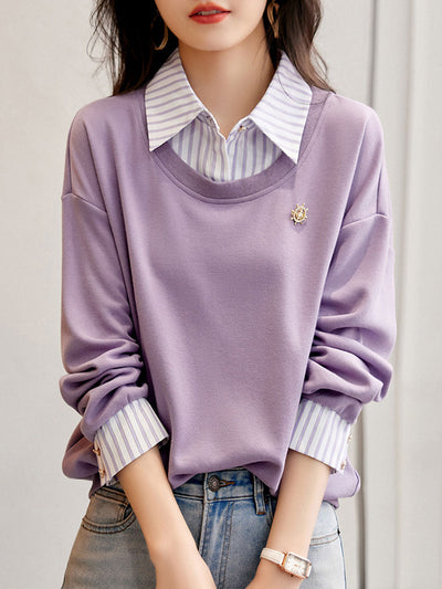 Isabella Casual Patchwork Striped Sweatshirt