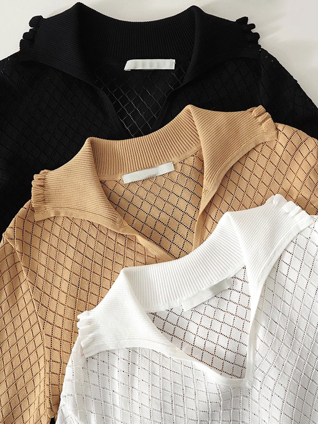 Ashley Classic V-Neck Hollow Solid Color Knitted Top