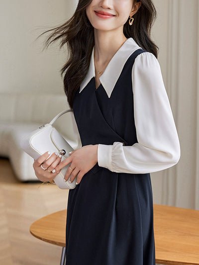 Sarah Elegant Contrast Color Shirt Dress