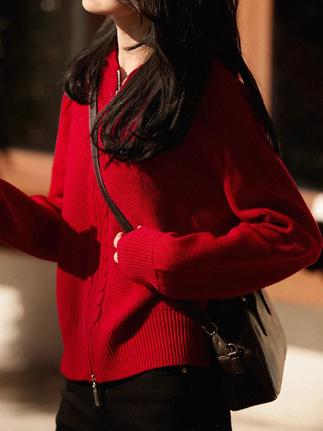 Ava Loose Double Zipper Hooded Knitted Cardigan