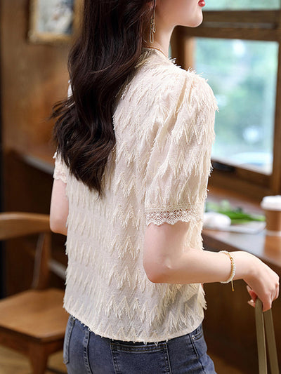 Olivia Elegant Lace Fringe Blouse