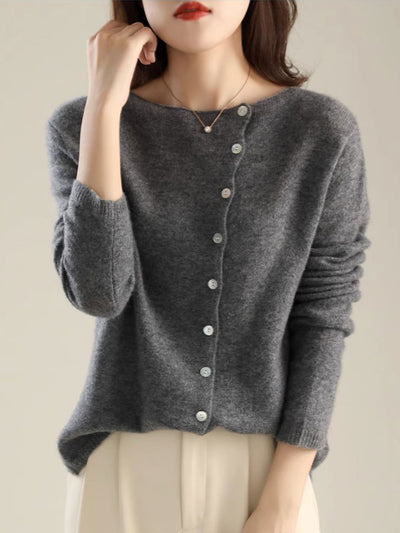 Kayla Classic Crew Neck Knitted Cardigan-Yellow