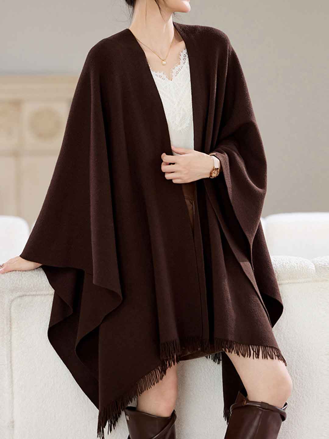 Olivia Irregular Knitted Shawl Outerwear