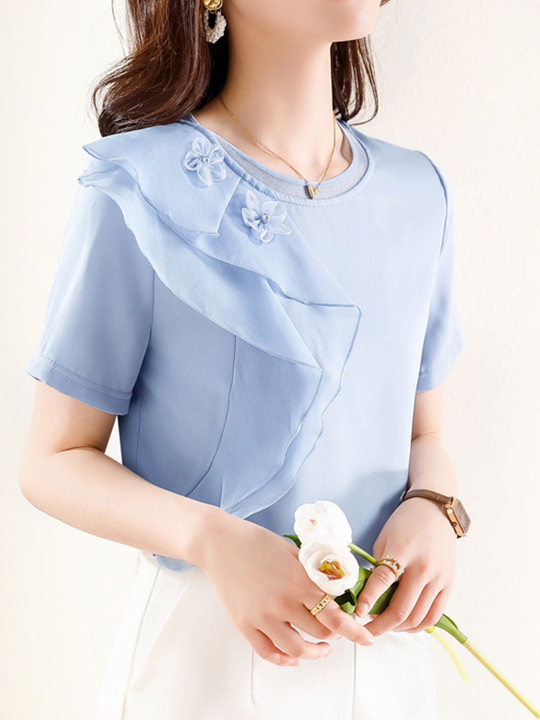 Kayla Classic Ruffle Chiffon Top