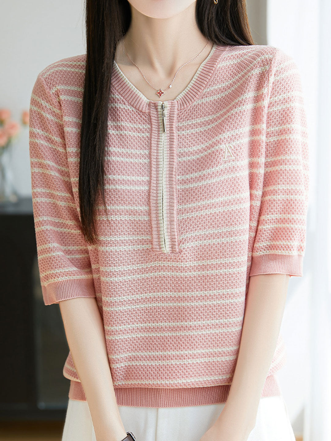 Brianna Loose Crew Neck Striped Pullover Top