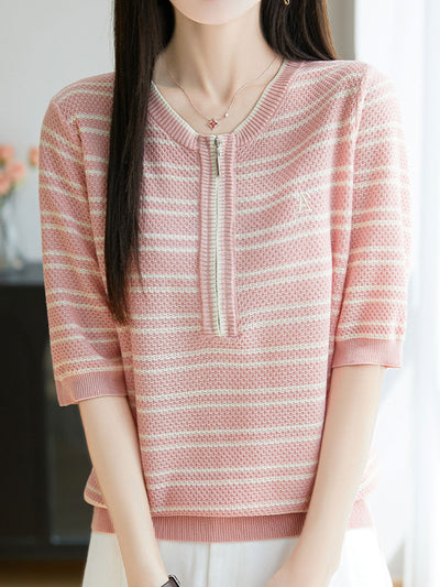 Brianna Loose Crew Neck Striped Pullover Top