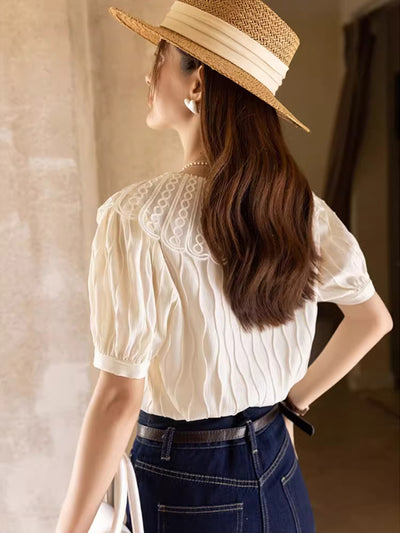 Camila Retro Doll Collar Chiffon Blouse