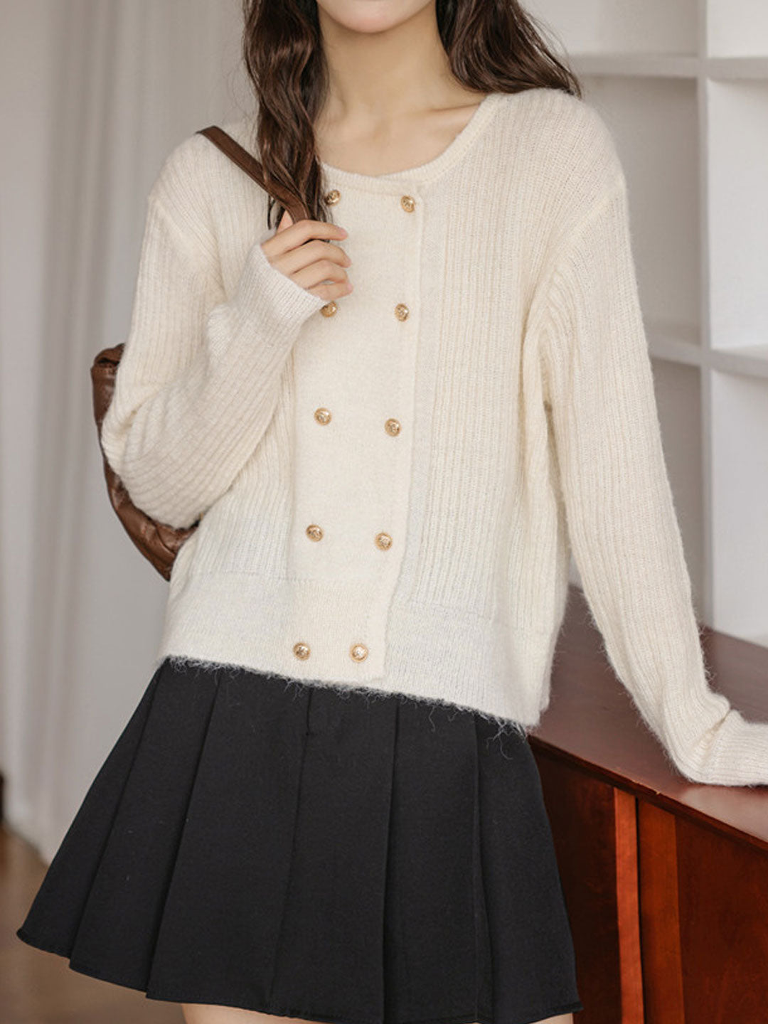 Emily Loose Crew Neck Double-Breasted Knitted Cardigan