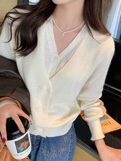 Trinity Casual V-Neck Mock Two-Piece Knitted Top