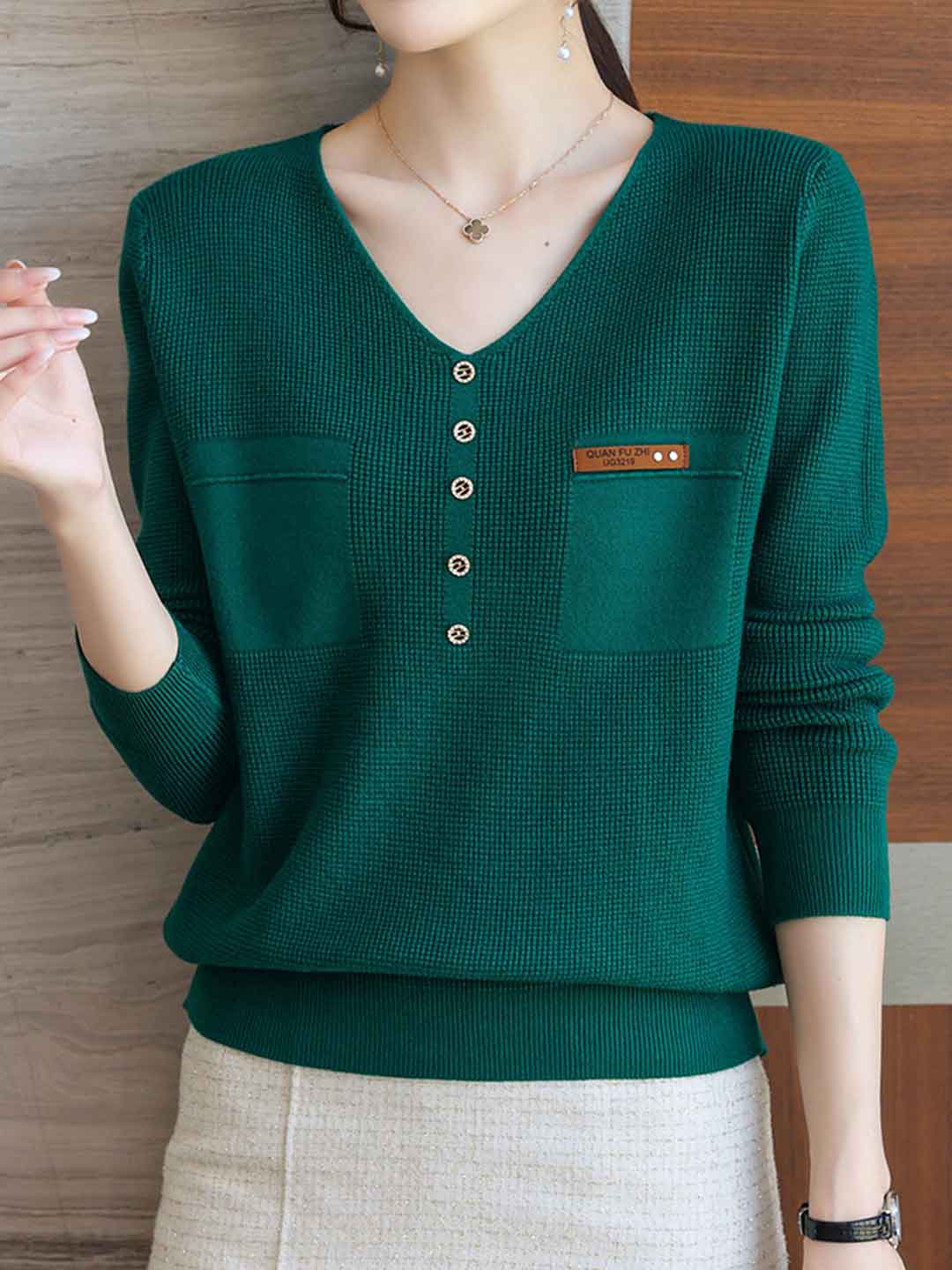 Zoey Loose V-Neck Buttons Pullover Knitted Sweater