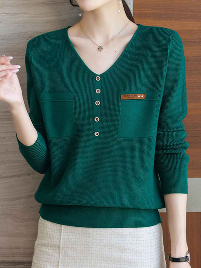 Zoey Loose V-Neck Buttons Pullover Knitted Sweater