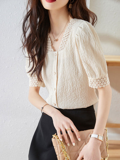 Sydney Elegant Hollowed Button Top-Apricot