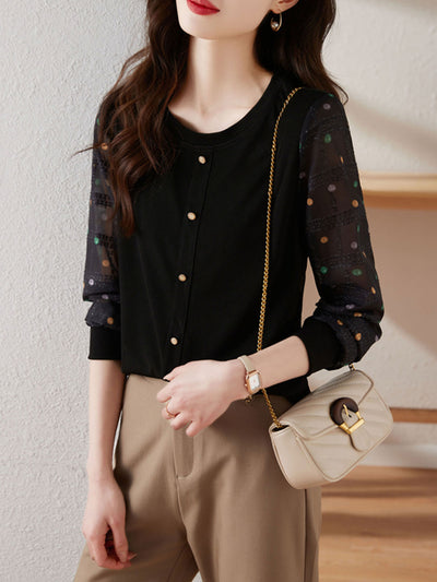 Jessica Classic Polka-Dot Chiffon Sleeve Knitted Top