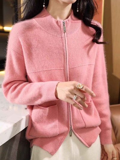 Hannah Loose Turtleneck Zippered Knitted Cardigan