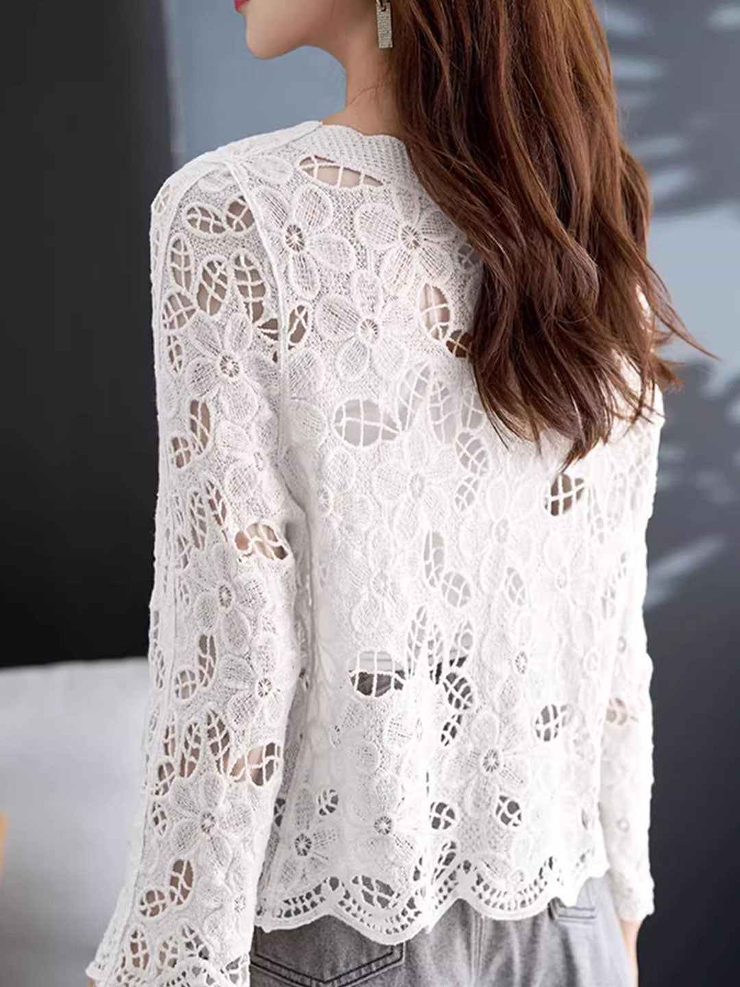 Emma Classic V-Neck Hollow Crochet Knitted Cardigan