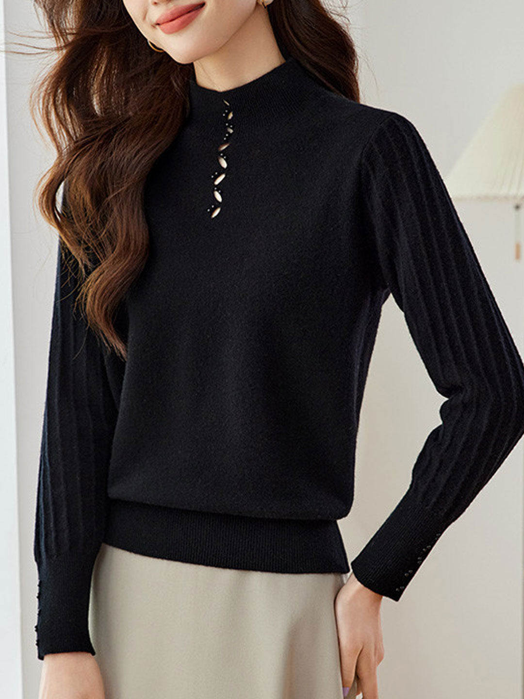 Emma Elegant Beaded Turtleneck Knitted Top