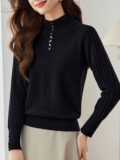 Emma Elegant Beaded Turtleneck Knitted Top